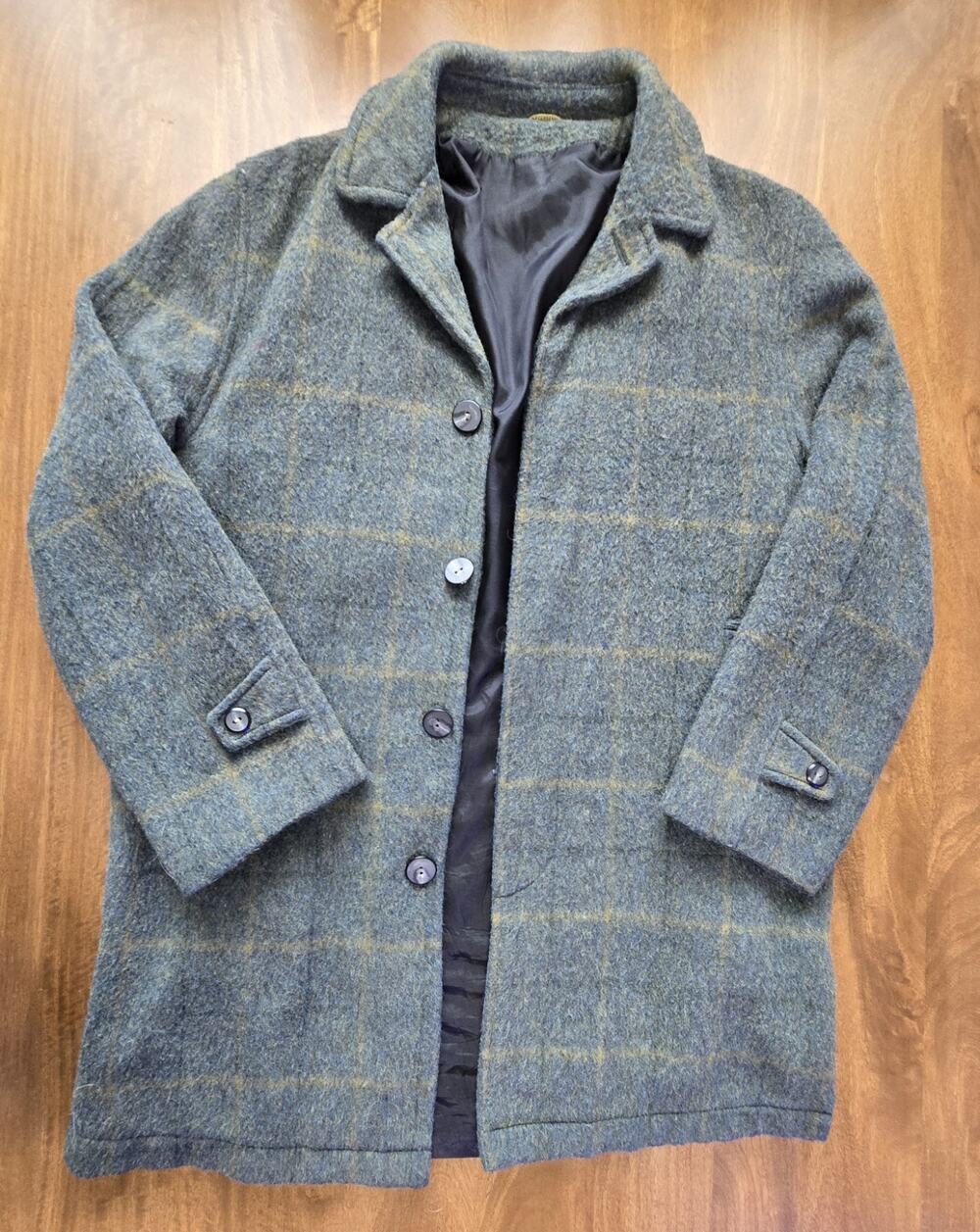 Vintage 60s 70s Silton California Men's Plaid Wool Car Coat Jacket Size 40 Blue
